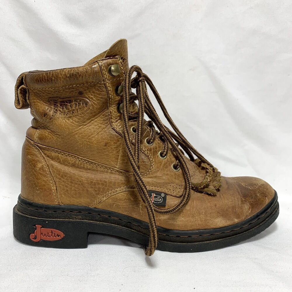 Justin Women’s Size 6B Brown Leather Kiltie Riding Roper Boots Oil-Resistant - Picture 2 of 13